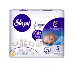 Scutece Chilotel Sleepy Natural Ultra Sensitive Night 5 Junior , 11-18kg, 24 bucati