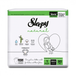 Scutece Sleepy Natural Ultra Sensitive Double Marime 1 Newborn , 2-5kg, 80 bucati