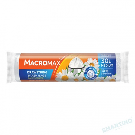 Saci menajeri parfumati cu snur MACROMAX Chamomile, 30L, 15buc.