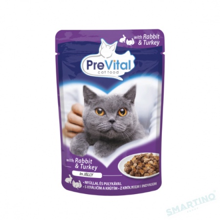 Hrană pentru pisici umedă Prevital Pouche cu gust de curcan-iepure 100gr.